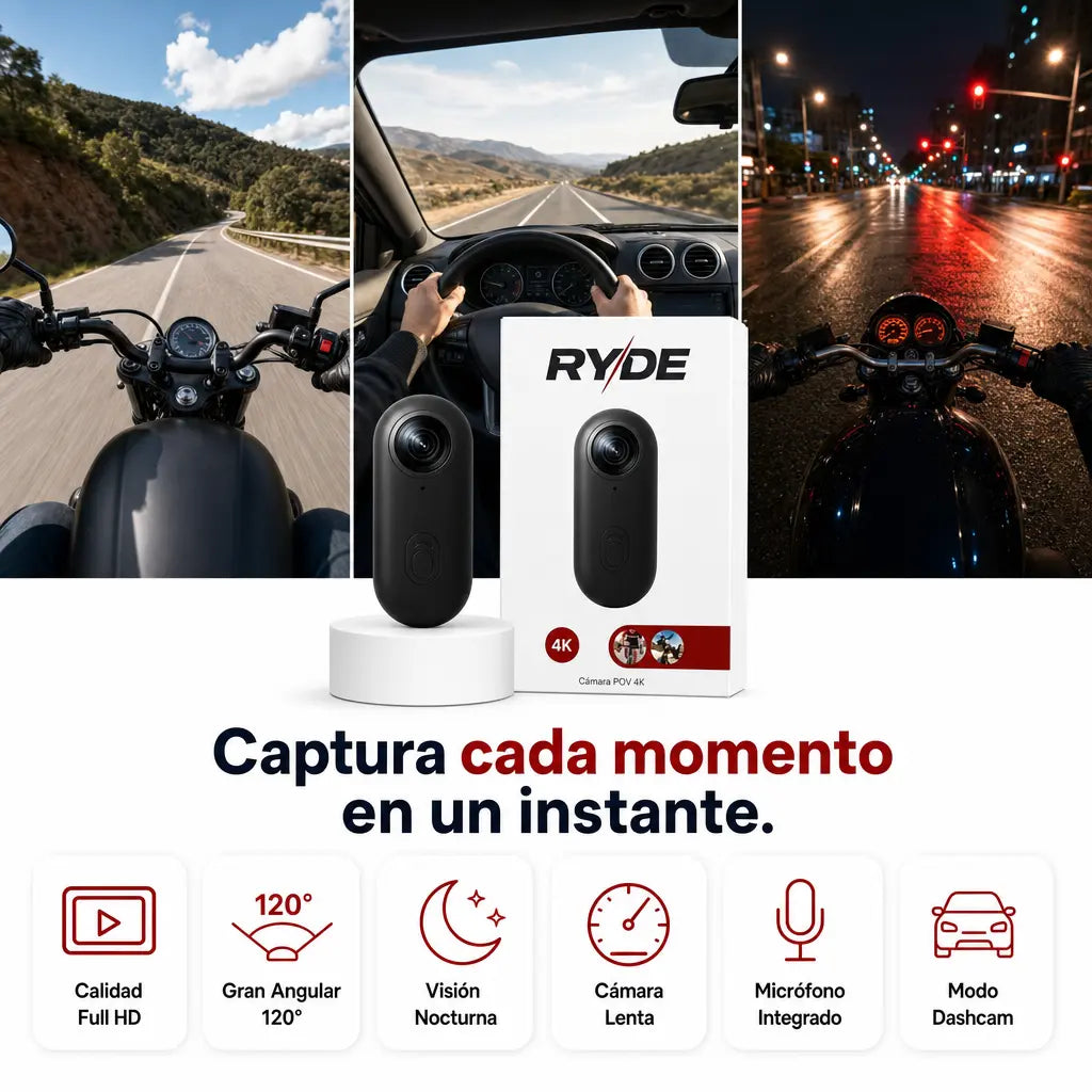 Ryde - Cámara POV 4K Manos Libres